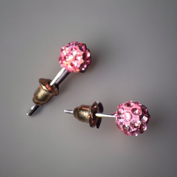 -EARRINGS Pink .25” Post With Rhinestones For Women - Picture 8 of 10